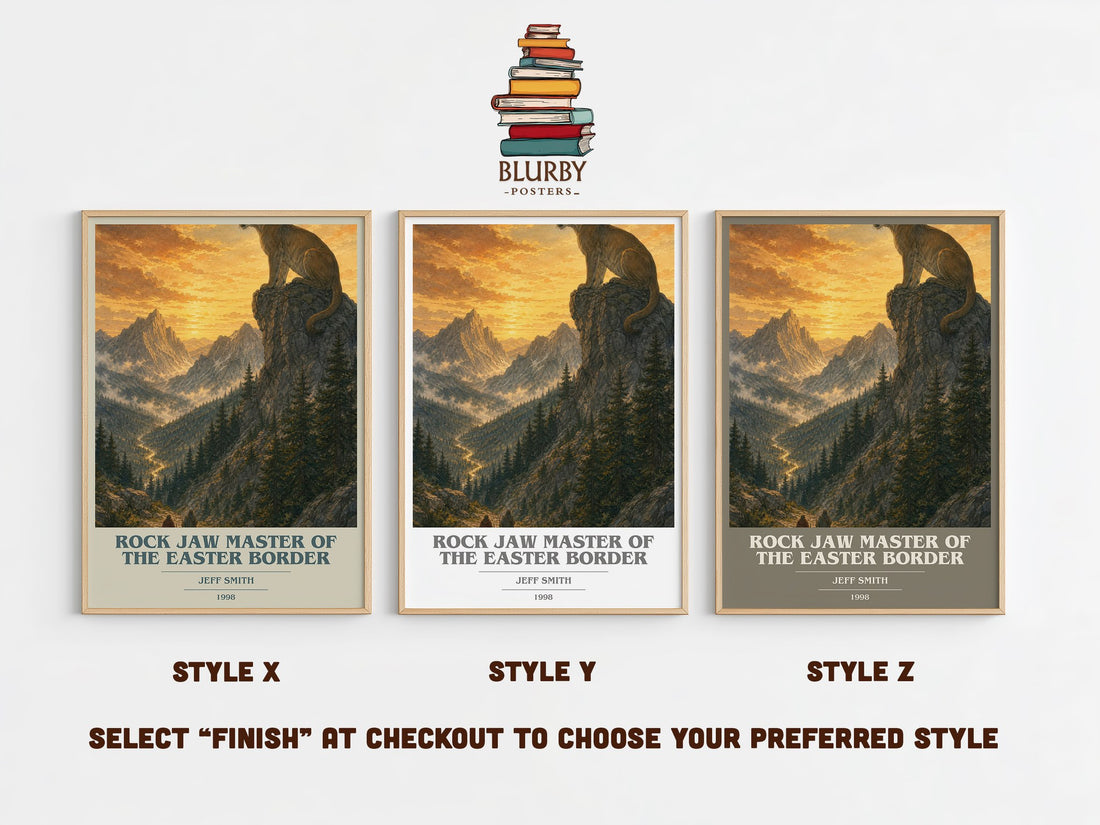 Rock Jaw Master of the Easter Border book cover print in frame leaning in hallway – fantasy wall art (mockup)