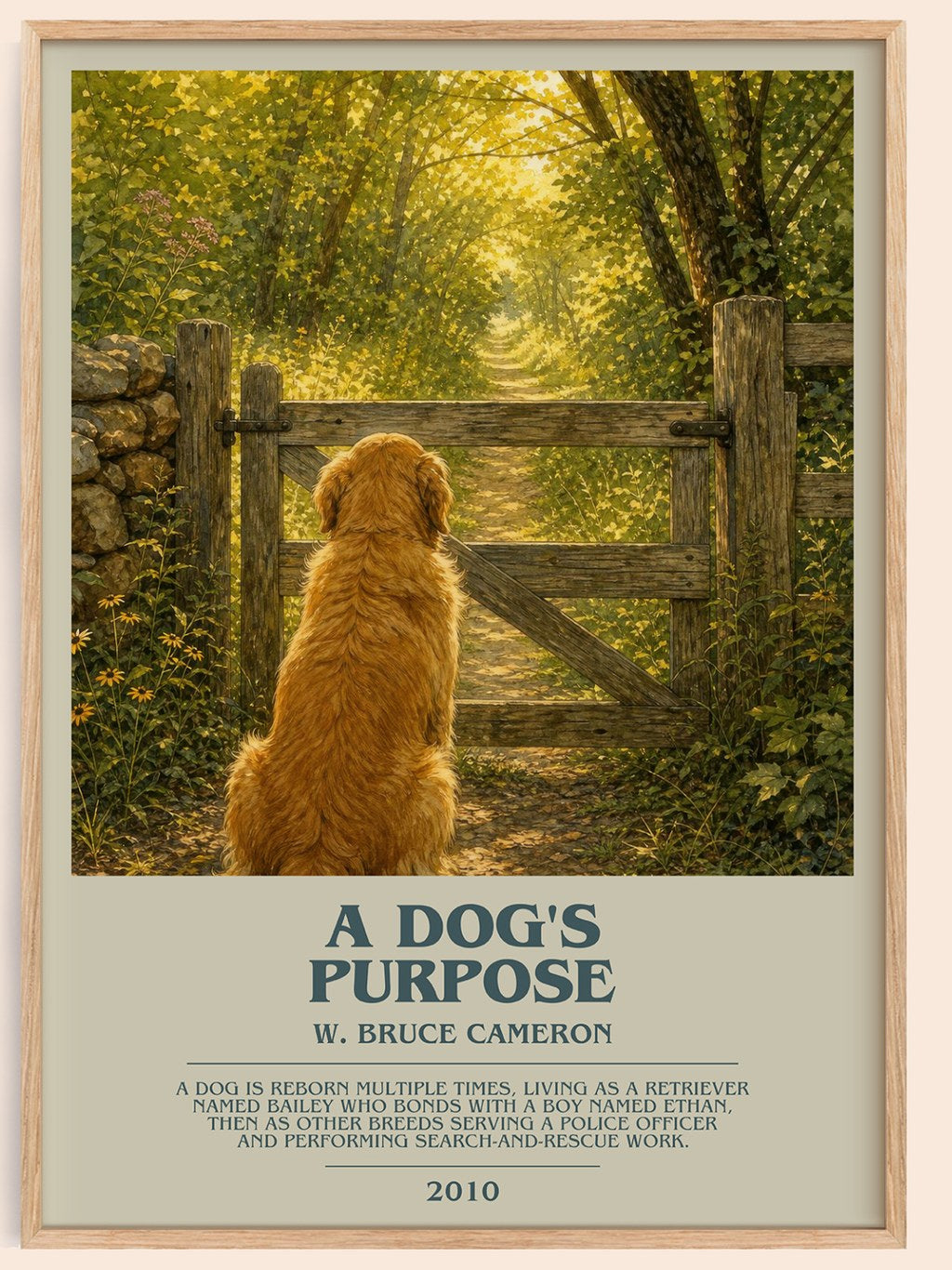 A Dog's Purpose bookish book poster by W. Bruce Cameron – framed literary art print