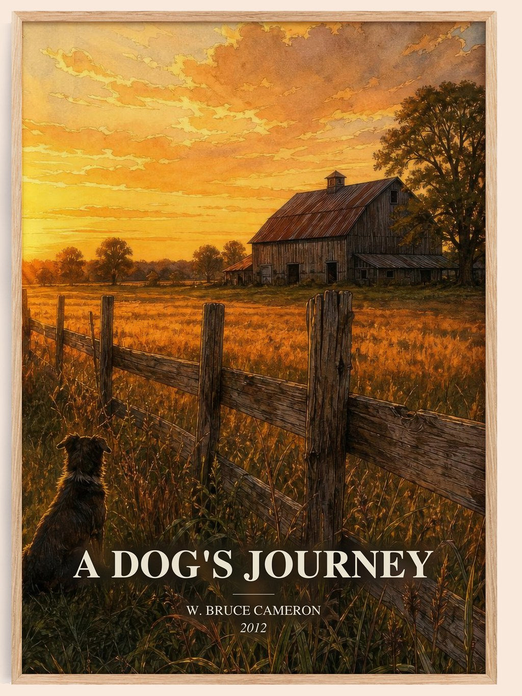 A dog's journey watercolour book poster by W. Bruce Cameron – framed literary art print
