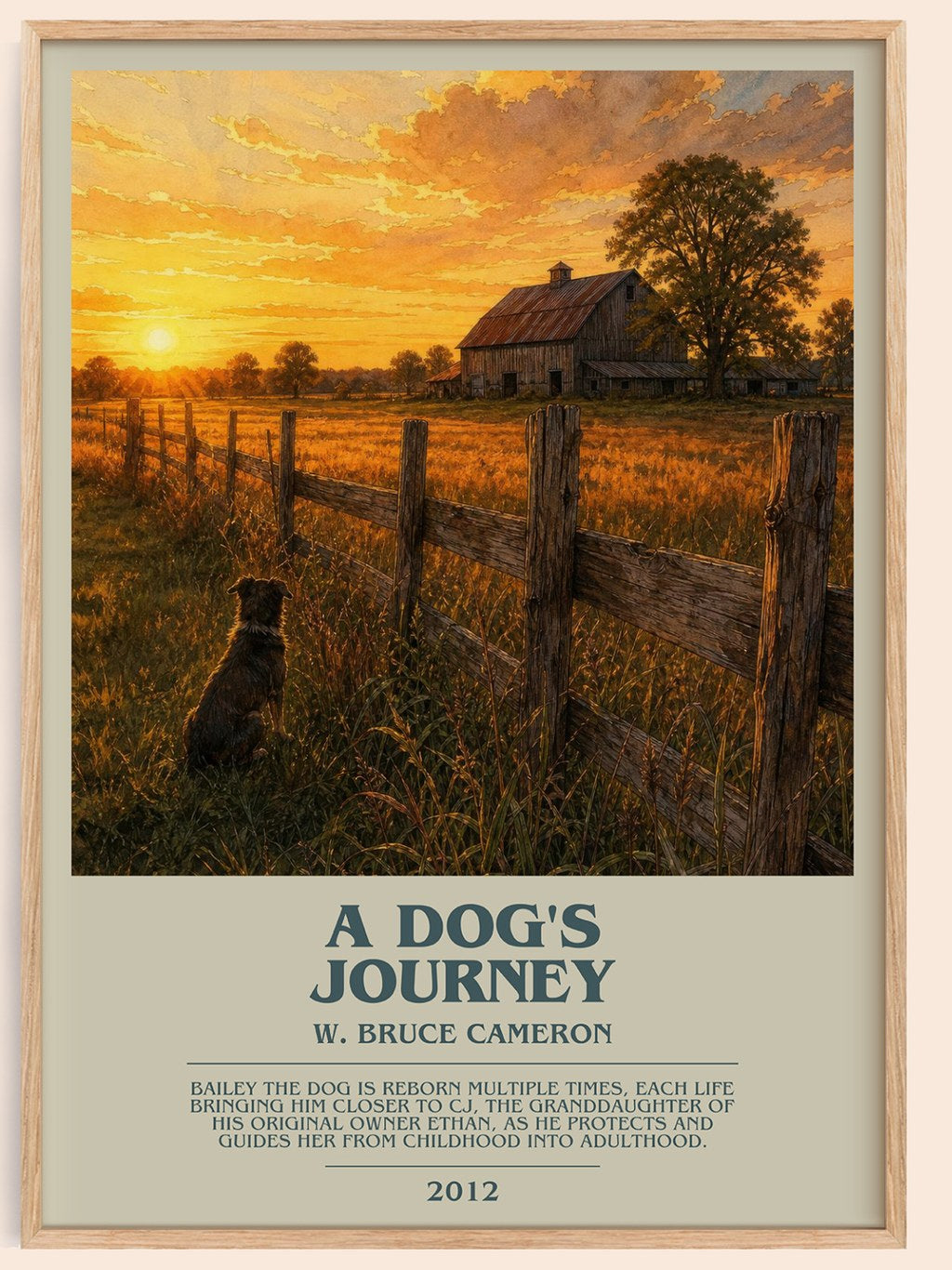 A dog's journey bookish book poster by W. Bruce Cameron – framed literary art print