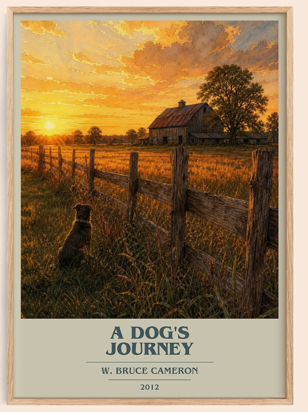A dog's journey book cover book poster by W. Bruce Cameron – framed literary art print