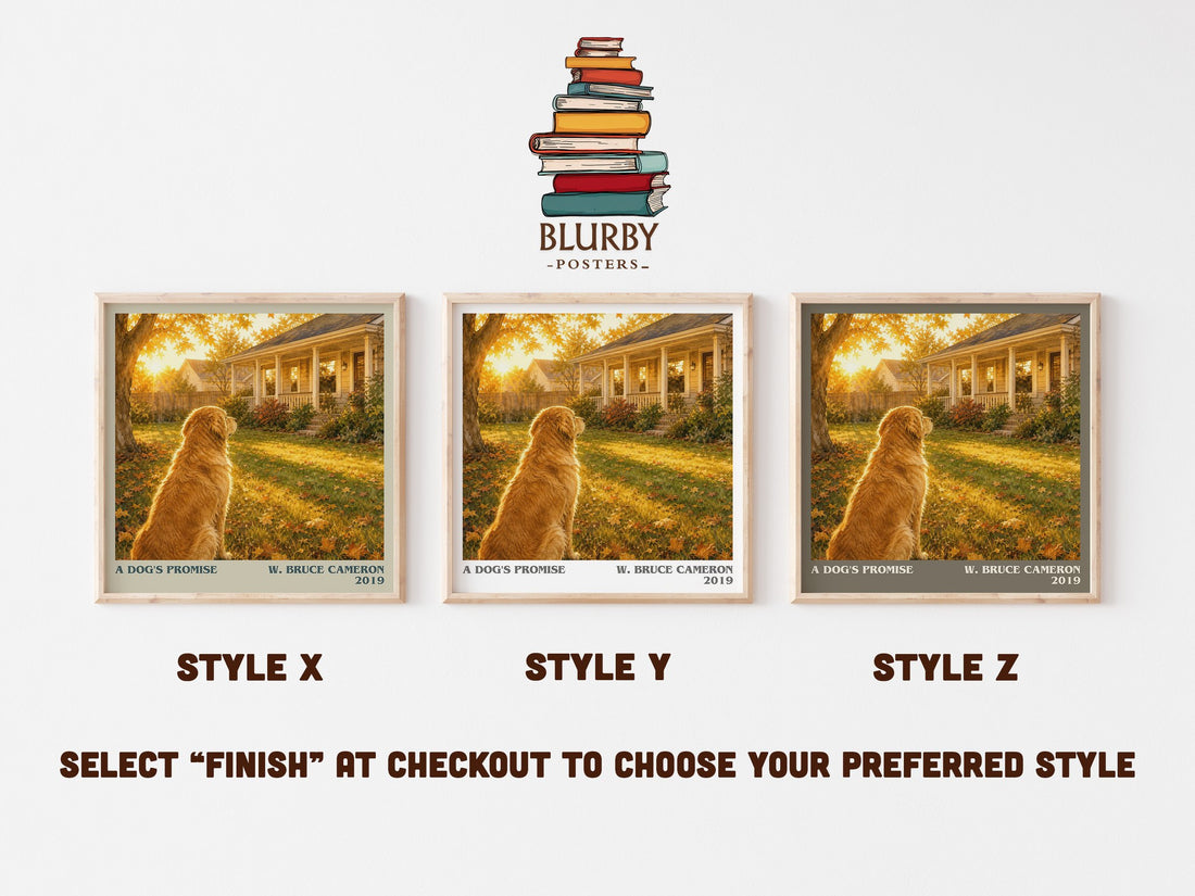 A Dog's Promise literary print in frame leaning in hallway – contemporary fiction wall art (mockup)
