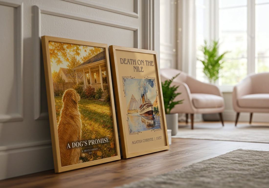 A Dog's Promise watercolour print framed by window – literary home decor