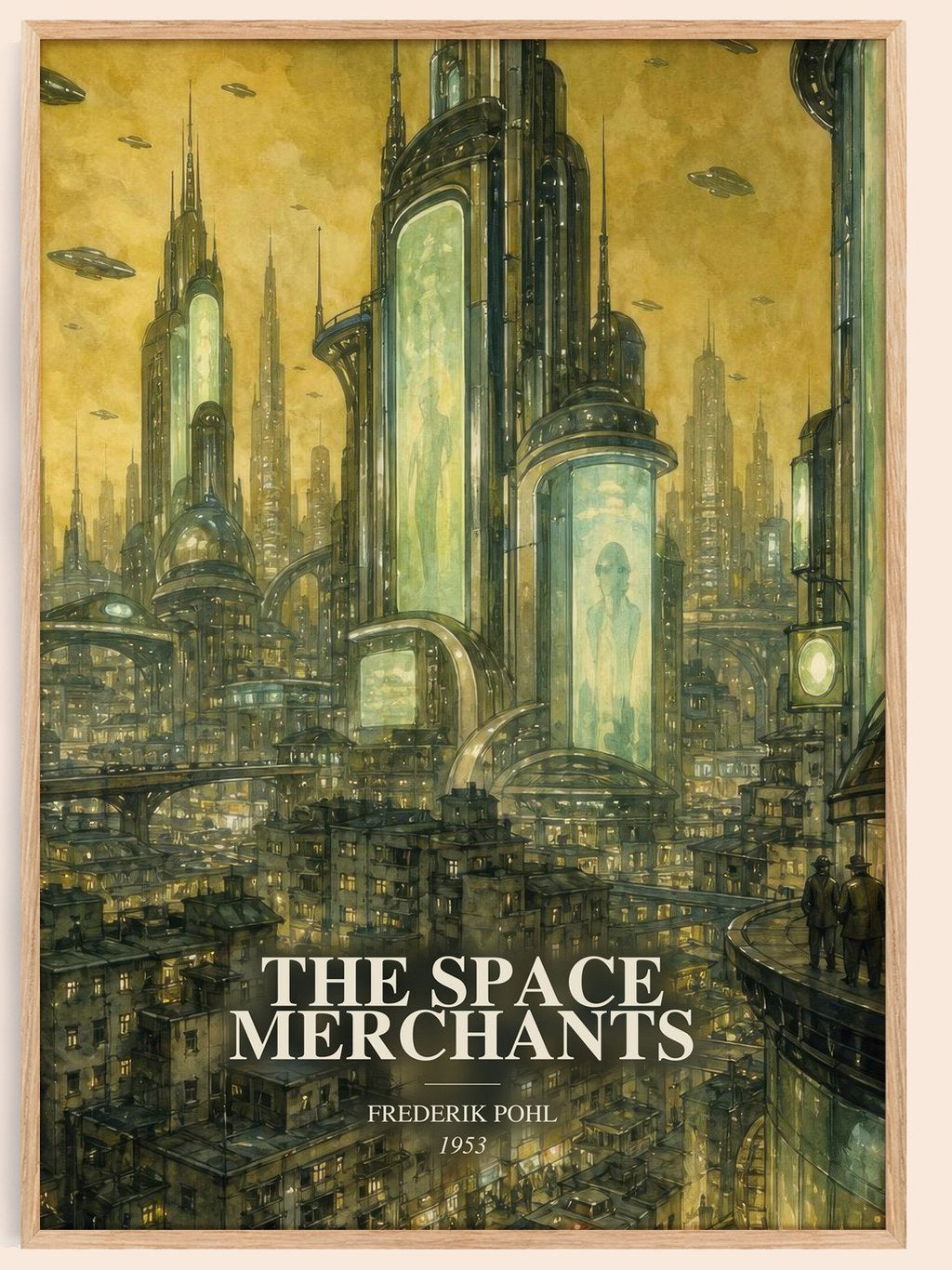 The Space Merchants watercolour book poster by Frederik Pohl – framed literary art print