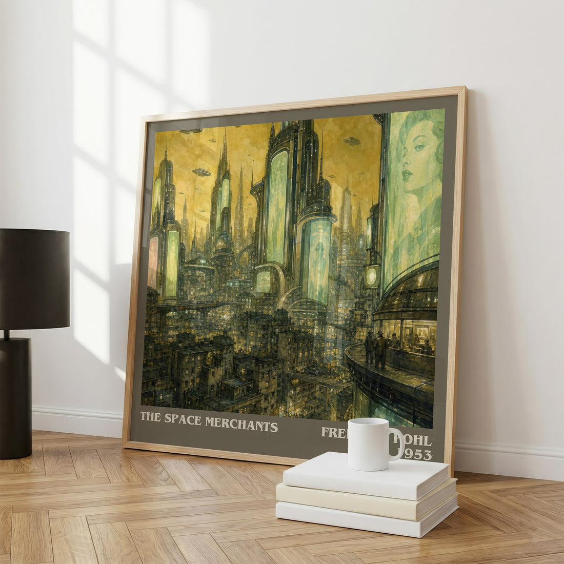 The Space Merchants literary print framed by window – literary home decor