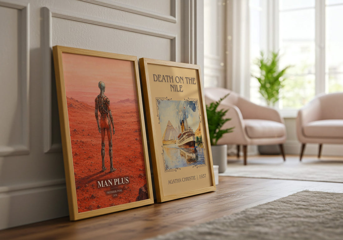 Man Plus watercolour print framed by window – literary home decor