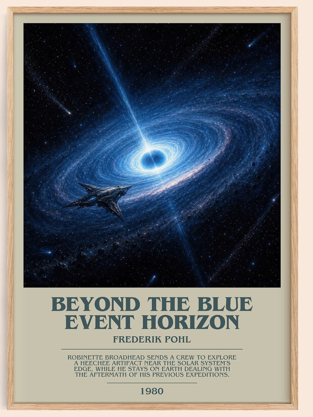 Beyond the Blue Event Horizon bookish book poster by Frederik Pohl – framed literary art print