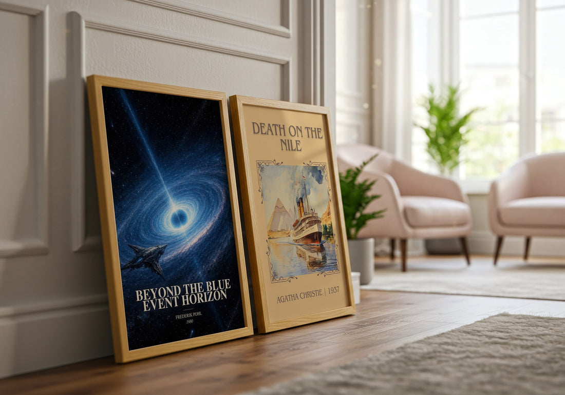 Beyond the Blue Event Horizon watercolour print framed by window – literary home decor