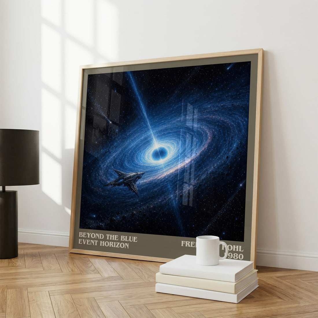 Beyond the Blue Event Horizon literary print framed by window – literary home decor
