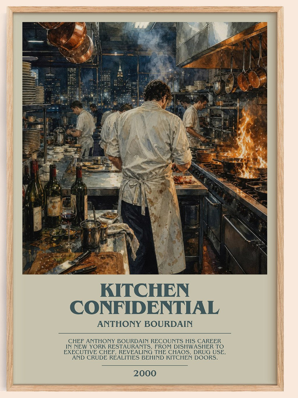 Kitchen Confidential bookish book poster by Anthony Bourdain – framed literary art print