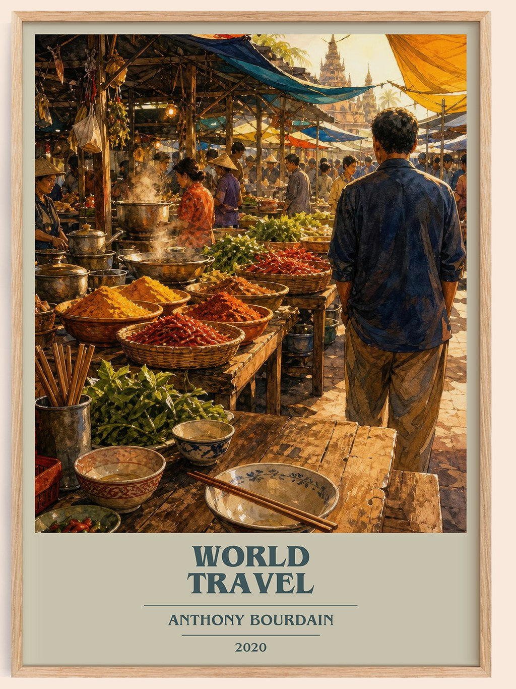 World Travel book cover book poster by Anthony Bourdain – framed literary art print