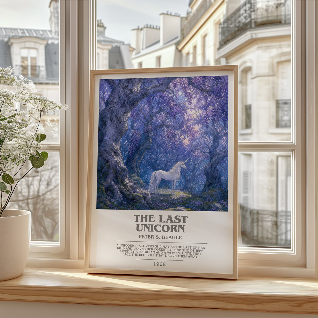 The Last Unicorn bookish poster colour and style options – Peter S. Beagle book art