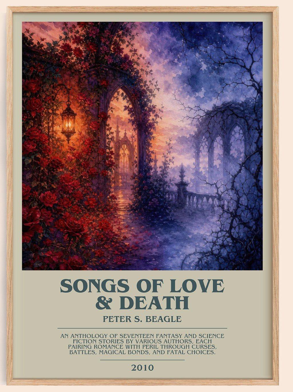 Songs of love & death bookish book poster by Peter S. Beagle – framed literary art print