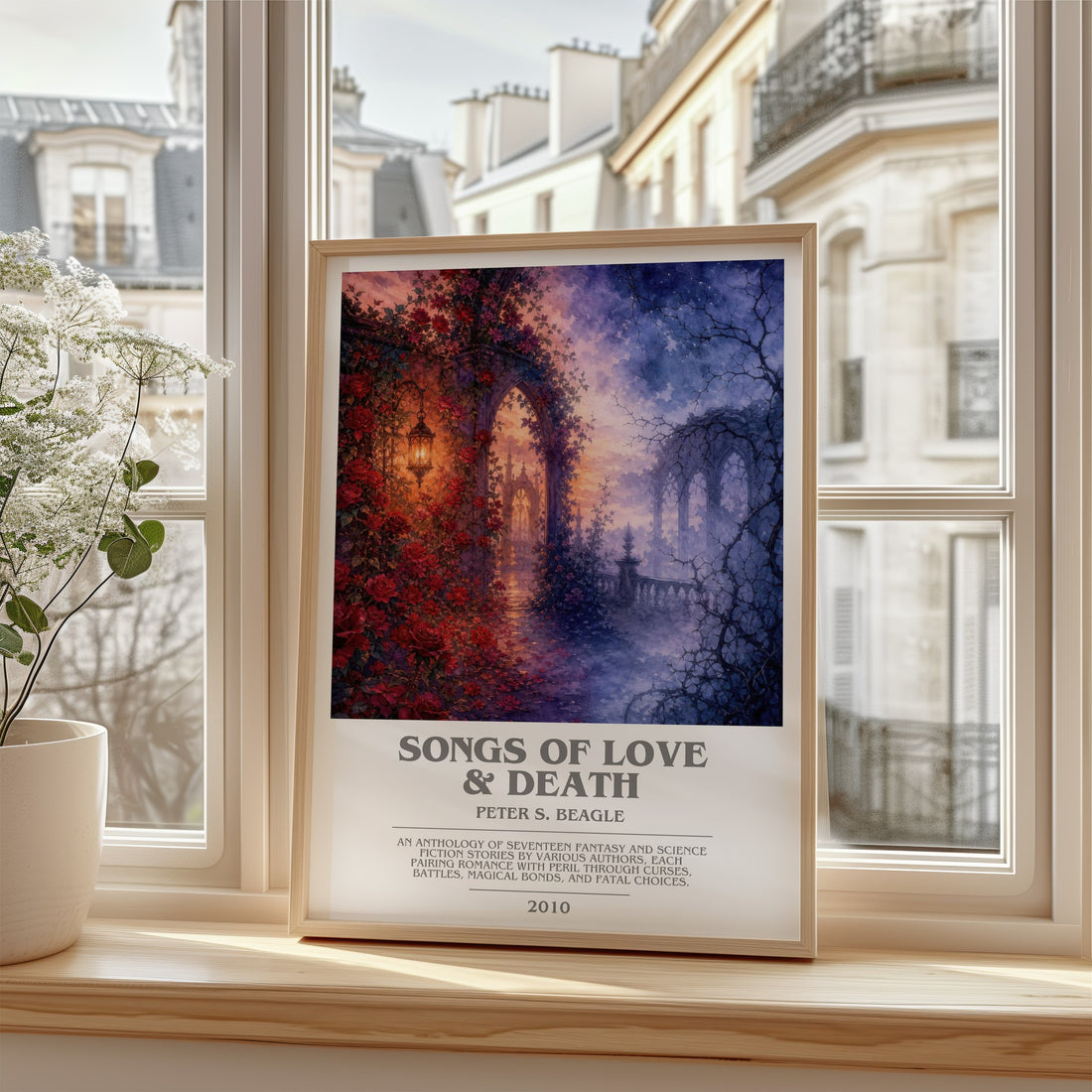 Songs of love & death bookish poster colour and style options – Peter S. Beagle book art