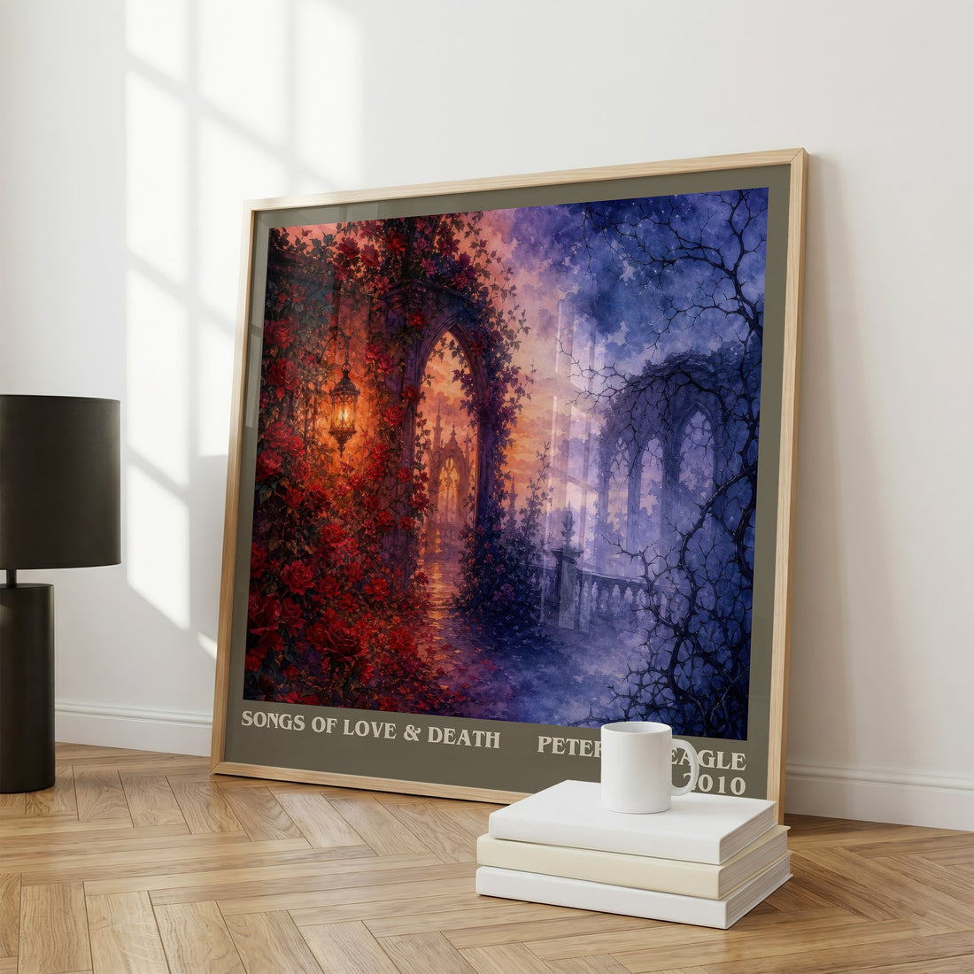 Songs of love & death literary print framed by window – literary home decor