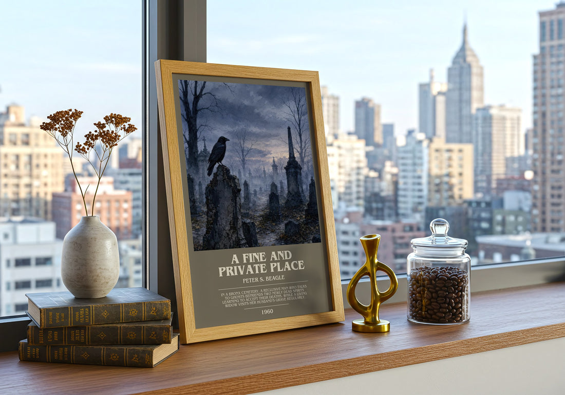 A Fine and Private Place bookish print framed by window – literary home decor