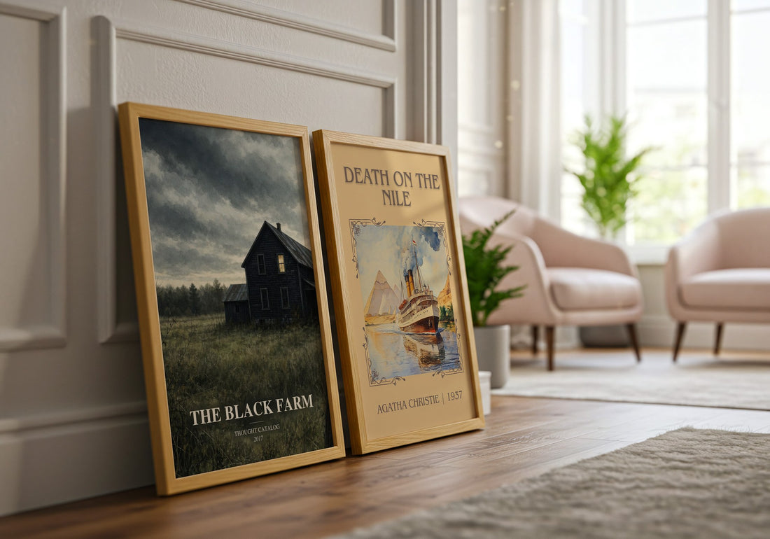 The Black Farm watercolour print framed by window – literary home decor