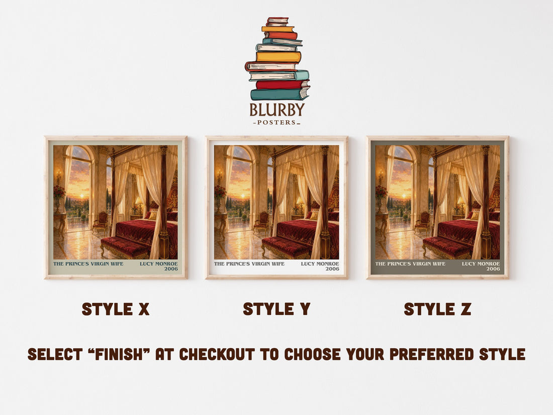The Prince's Virgin Wife literary print in frame leaning in hallway – romance wall art (mockup)