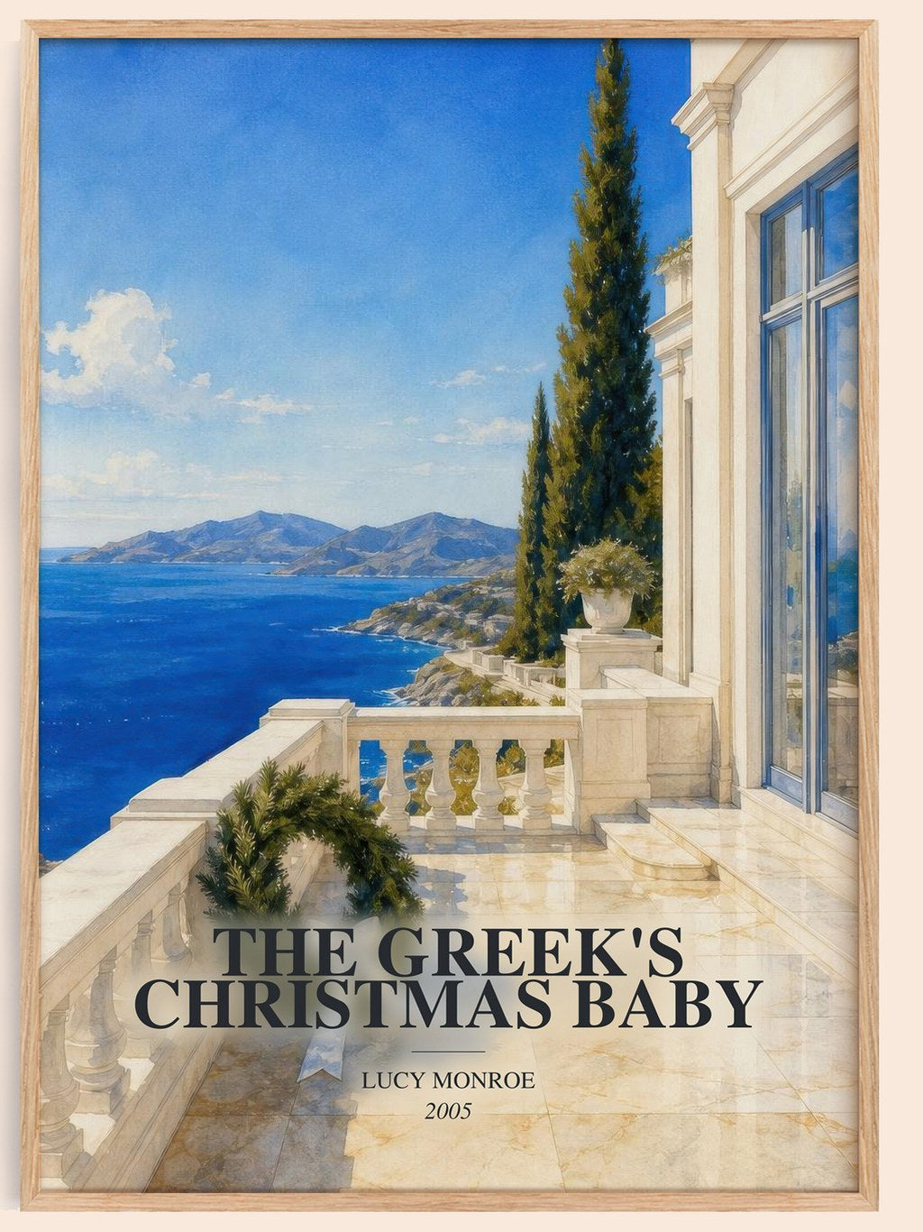 The Greek's Christmas Baby watercolour book poster by Lucy Monroe – framed literary art print