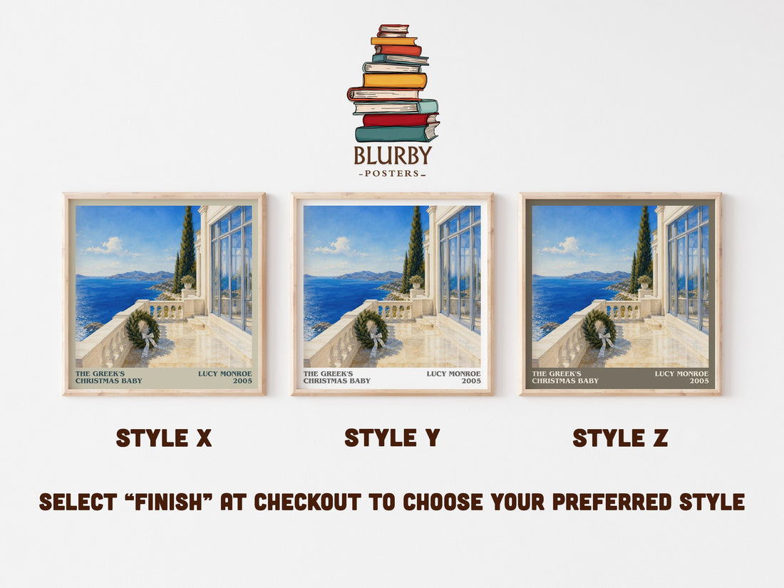 The Greek's Christmas Baby literary print in frame leaning in hallway – romance wall art (mockup)