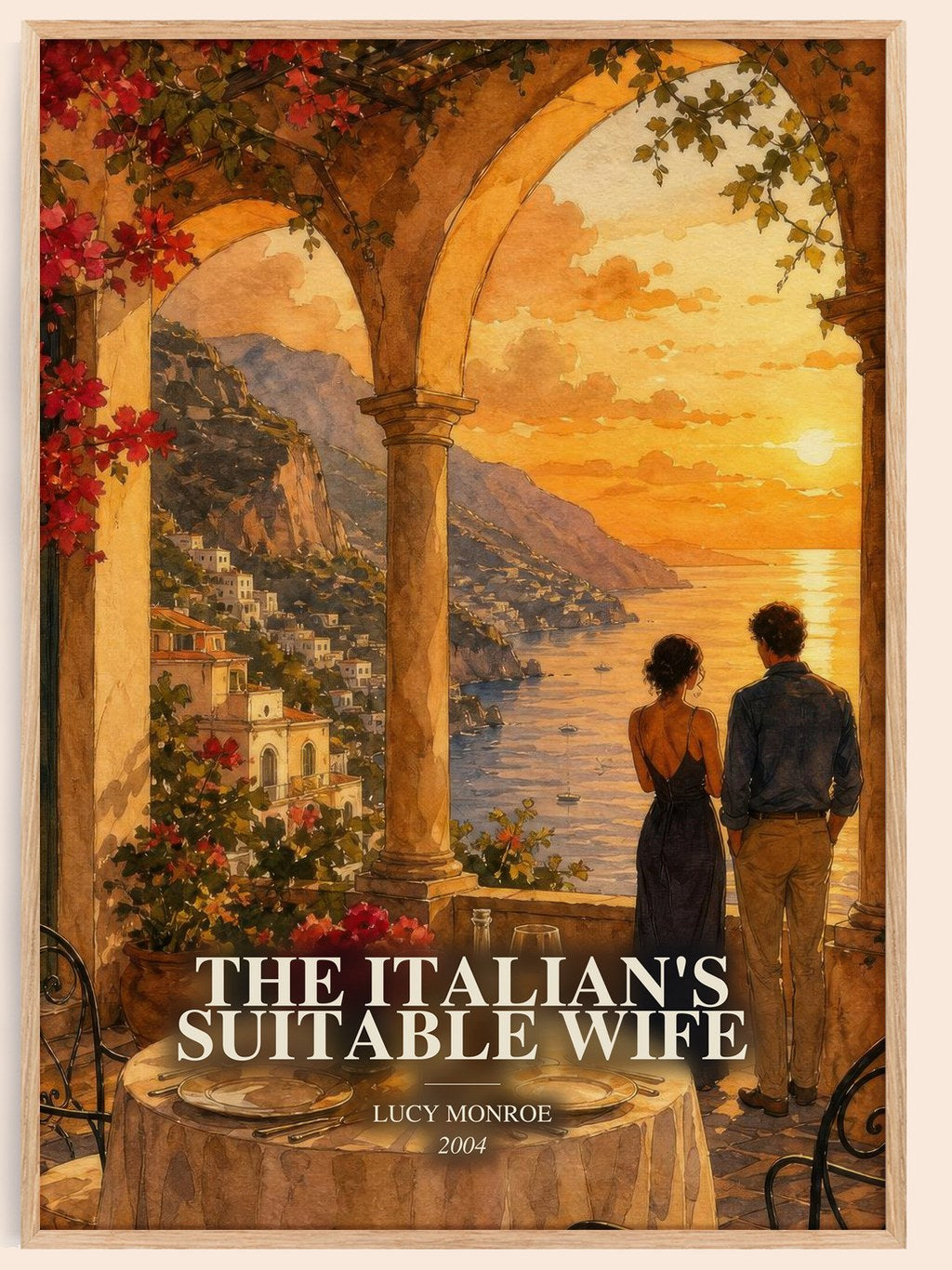 The Italian's Suitable Wife watercolour book poster by Lucy Monroe – framed literary art print