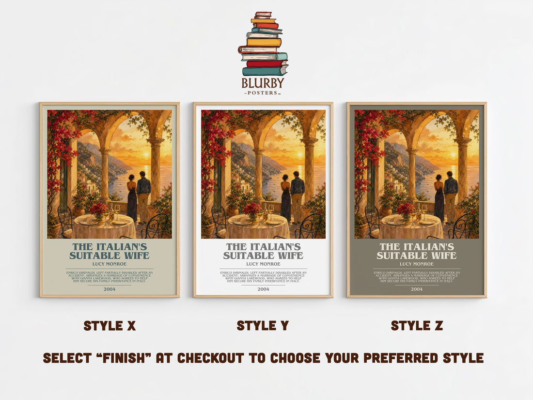 The Italian's Suitable Wife bookish print in frame leaning in hallway – romance wall art (mockup)