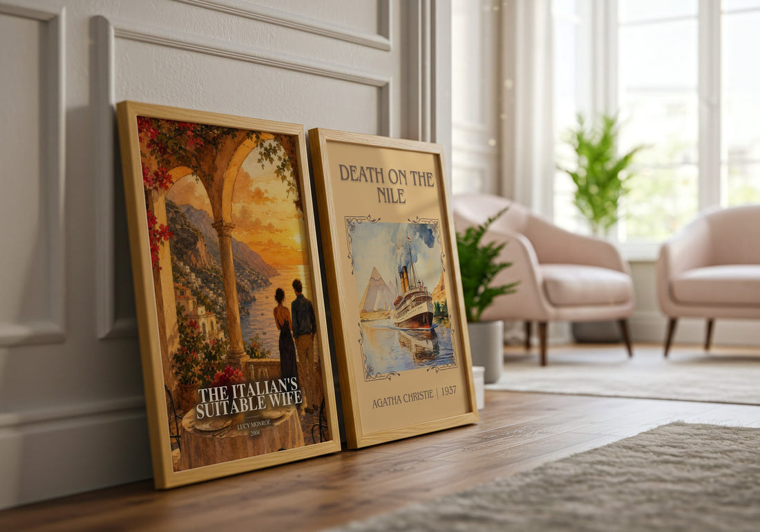 The Italian's Suitable Wife watercolour print framed by window – literary home decor