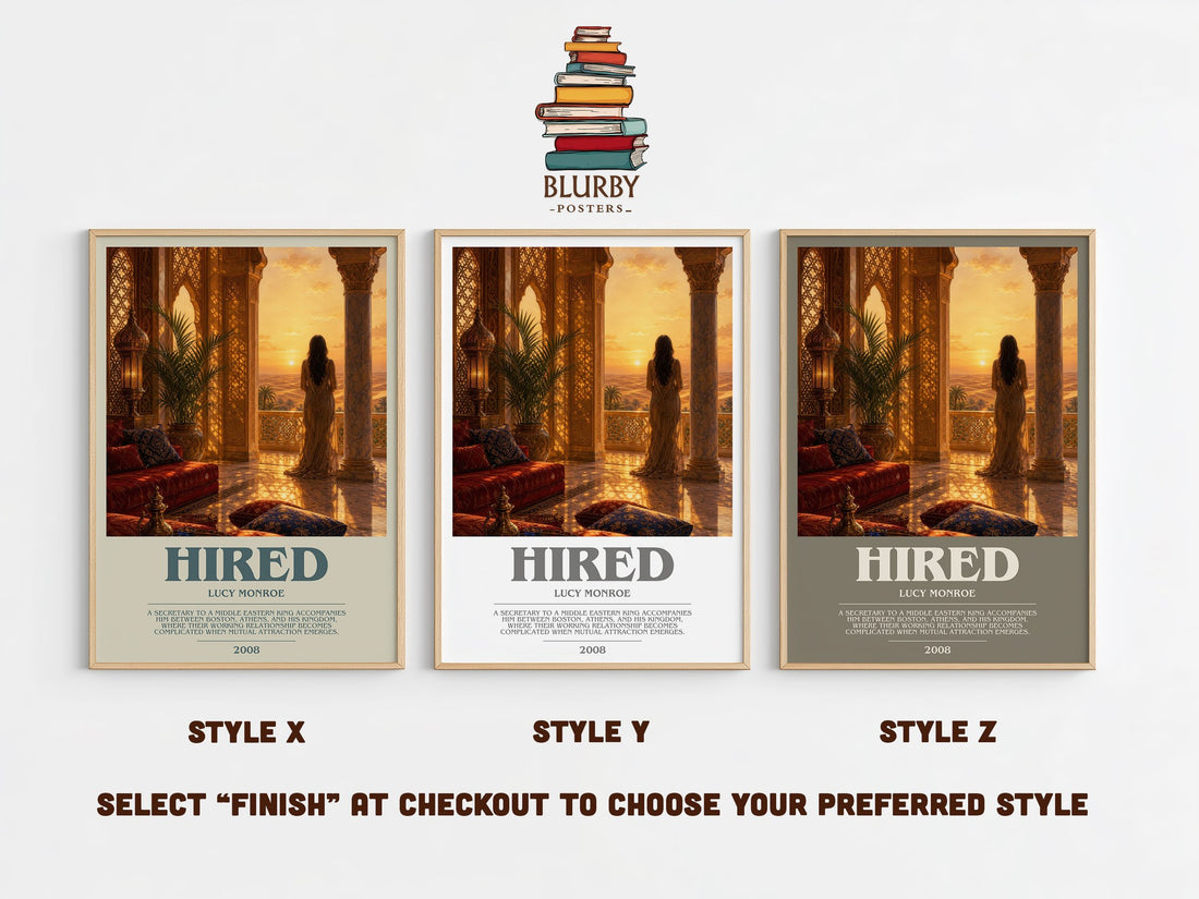 Hired bookish print in frame leaning in hallway – romance wall art (mockup)