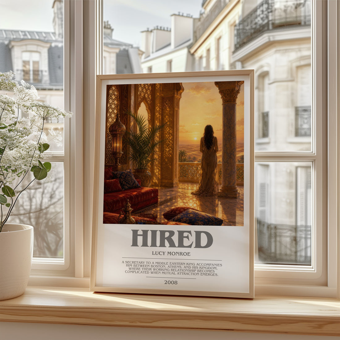 Hired bookish poster colour and style options – Lucy Monroe book art