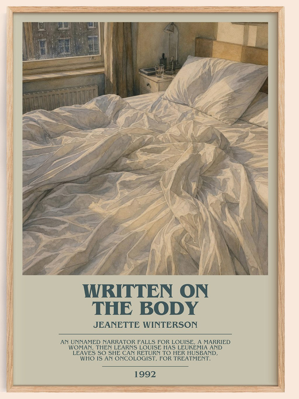 Written on the Body bookish book poster by Jeanette Winterson – framed literary art print