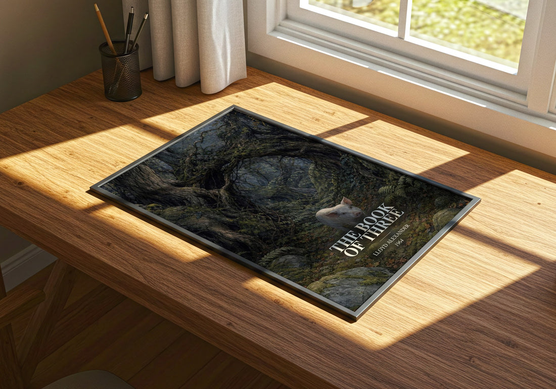 The Book Of Three watercolour book poster framed on wall – fantasy wall art