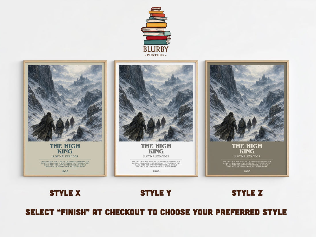The High King bookish print in frame leaning in hallway – fantasy wall art (mockup)