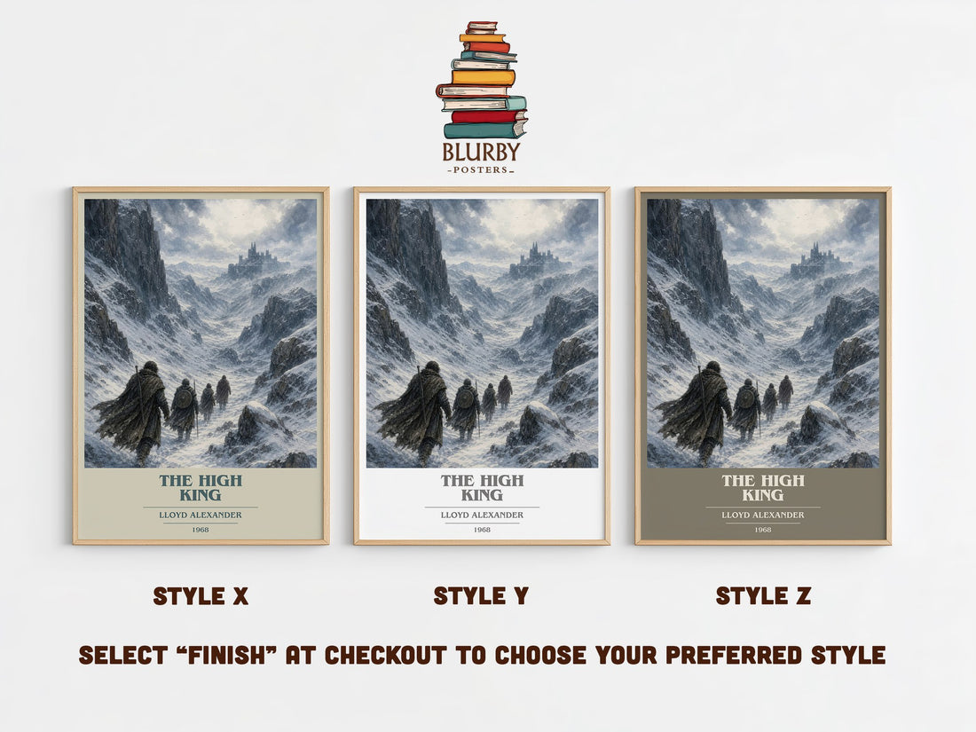 The High King book cover print in frame leaning in hallway – fantasy wall art (mockup)