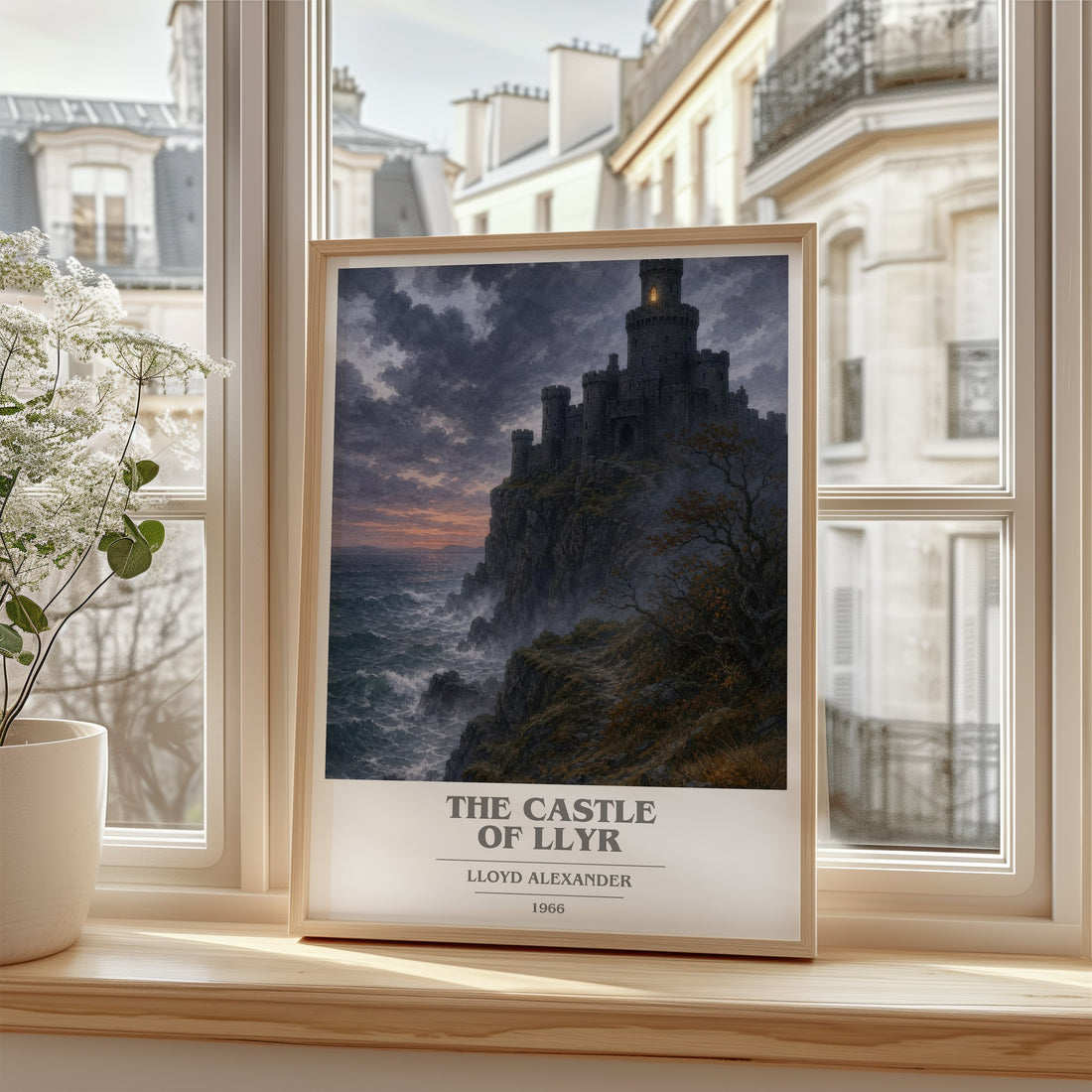 The Castle of Llyr Book Cover Poster by Lloyd Alexander – framed print by a bright window