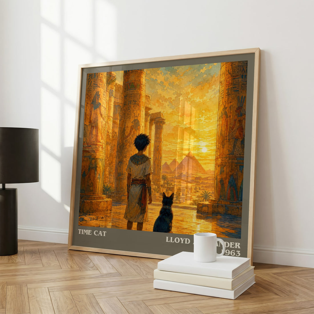 Time Cat literary print framed by window – literary home decor