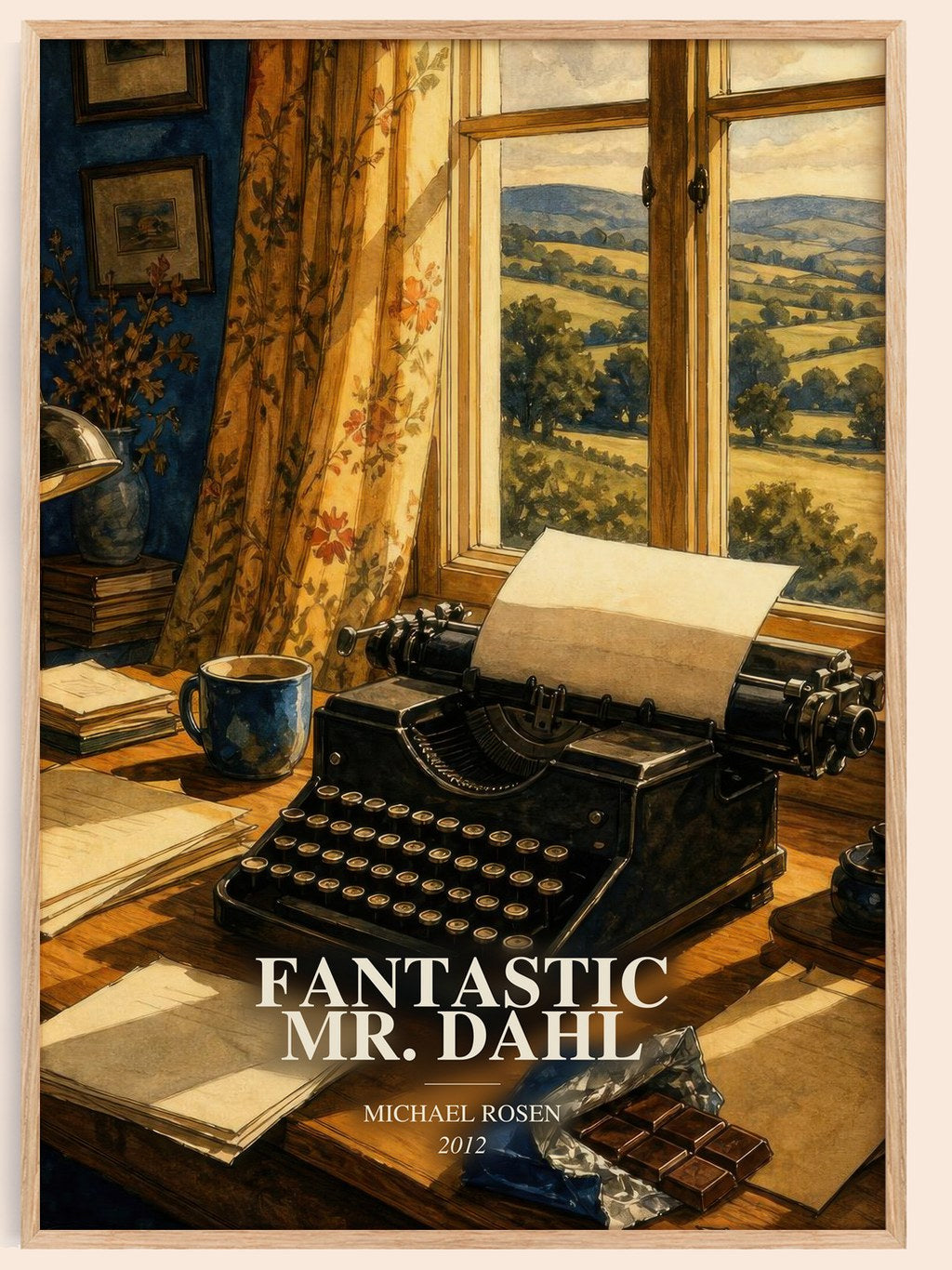 Fantastic Mr. Dahl watercolour book poster by Michael Rosen – framed literary art print