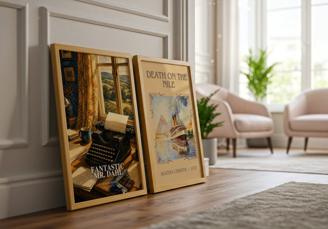 Fantastic Mr. Dahl watercolour print framed by window – literary home decor