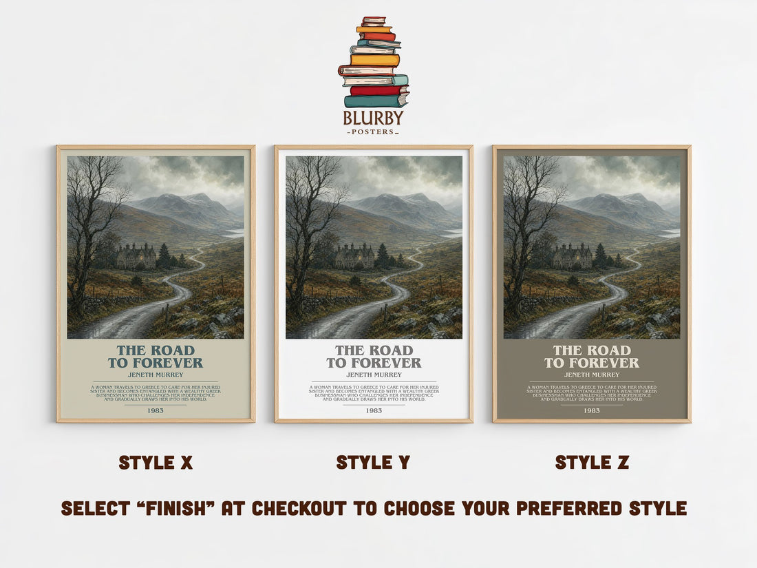The road to forever bookish print in frame leaning in hallway – romance wall art (mockup)