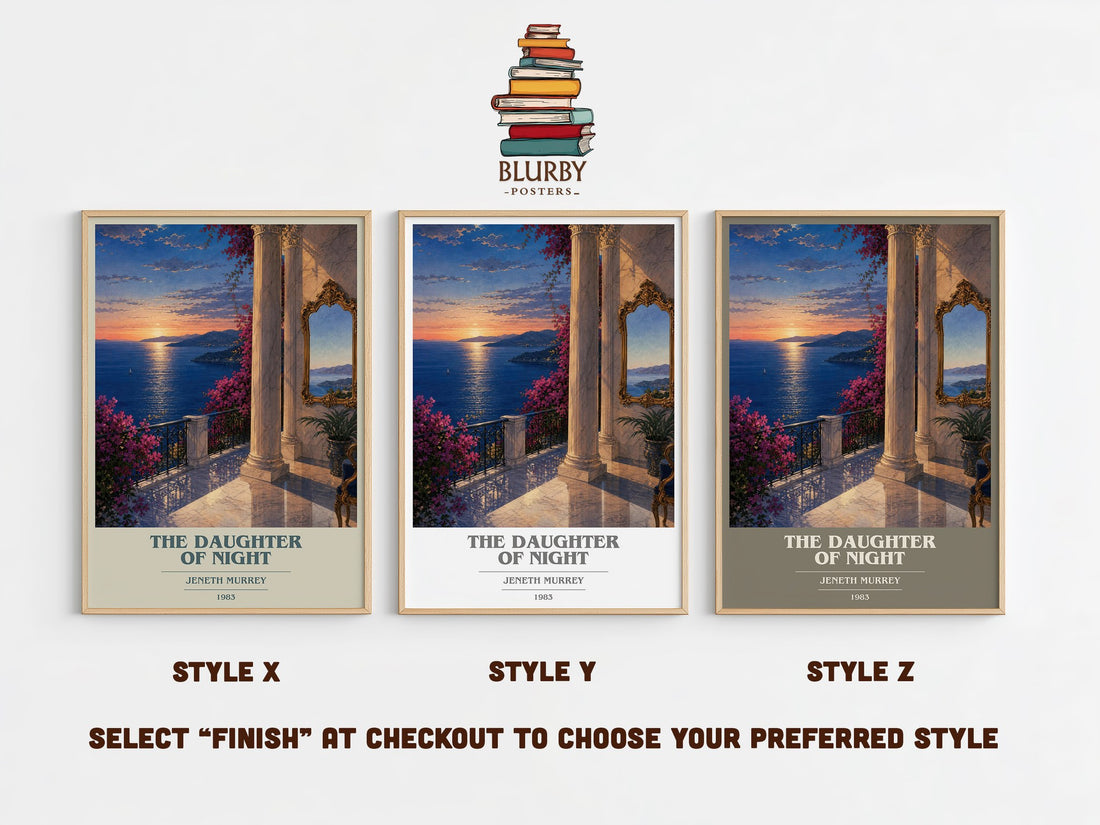 The daughter of night book cover print in frame leaning in hallway – romance wall art (mockup)