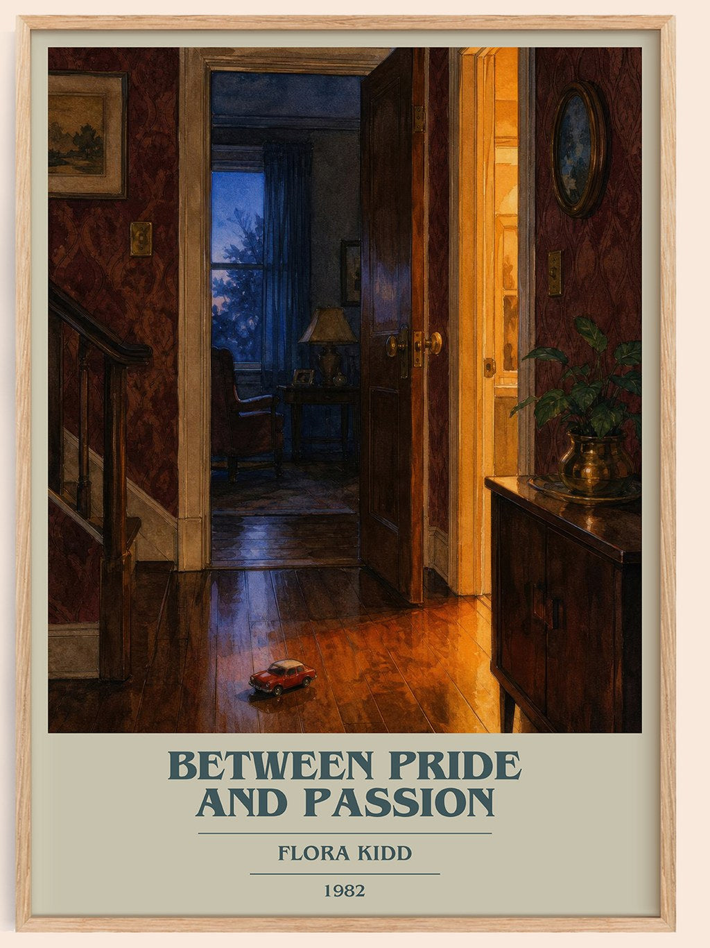 Between Pride and Passion book cover book poster by Flora Kidd – framed literary art print