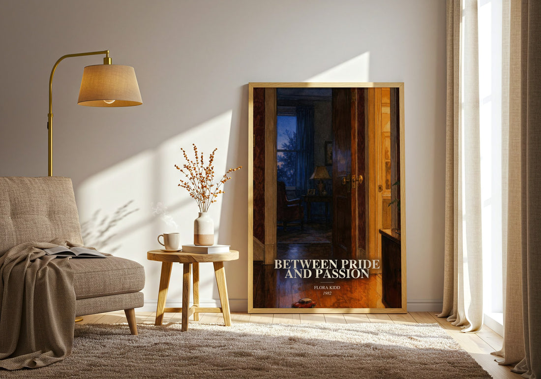Between Pride and Passion watercolour print in frame leaning in hallway – romance wall art