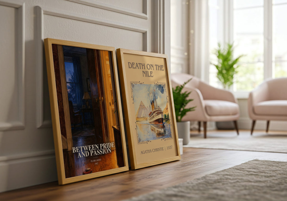 Between Pride and Passion watercolour print framed by window – literary home decor