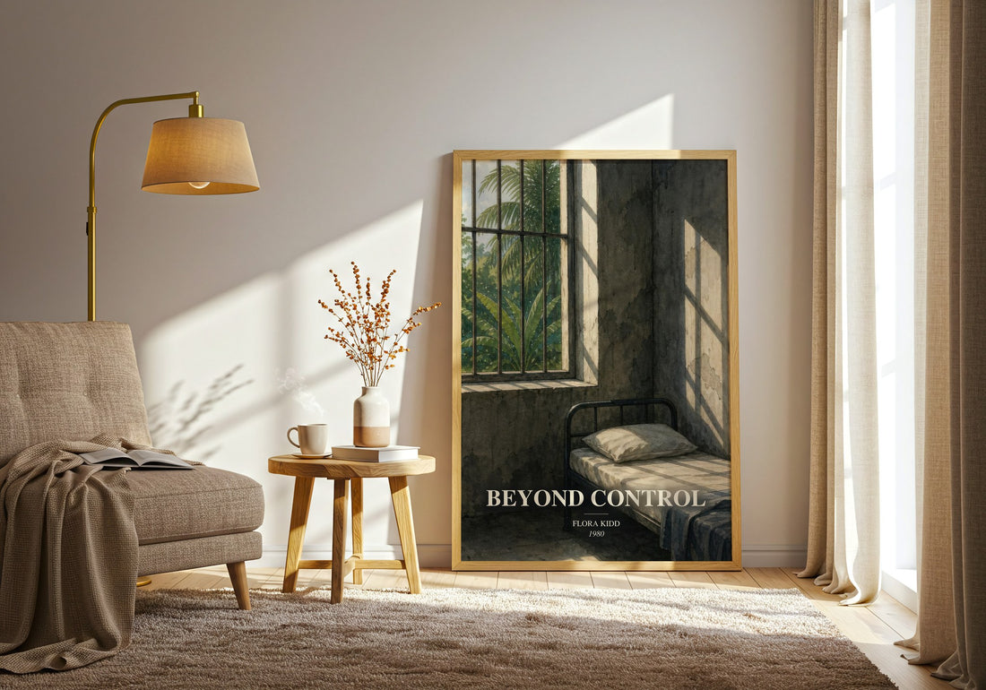 Beyond Control watercolour print in frame leaning in hallway – romance wall art