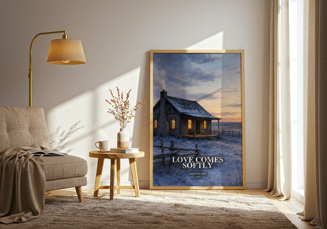 Love Comes Softly watercolour print in frame leaning in hallway – romance wall art