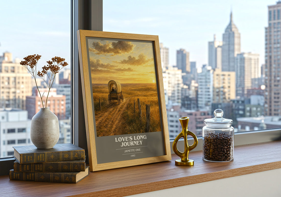 Love's long journey book cover print framed by window – literary home decor