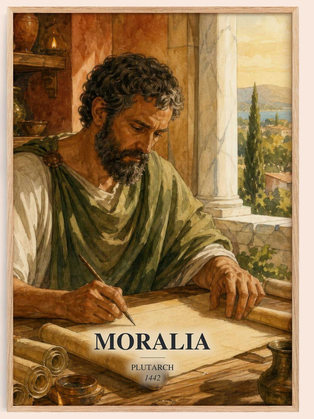 Moralia watercolour book poster by Plutarch – framed literary art print