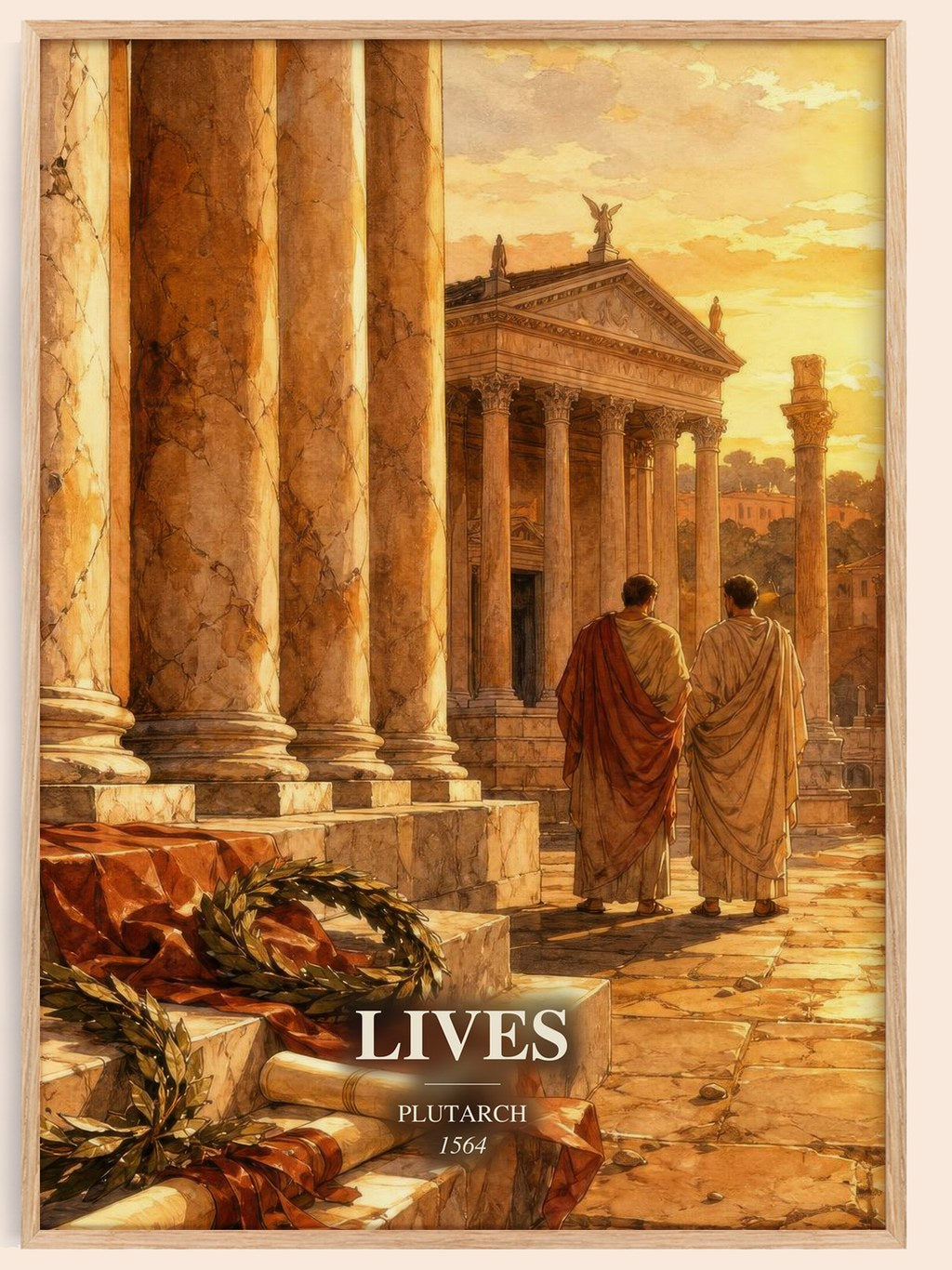 Lives watercolour book poster by Plutarch – framed literary art print
