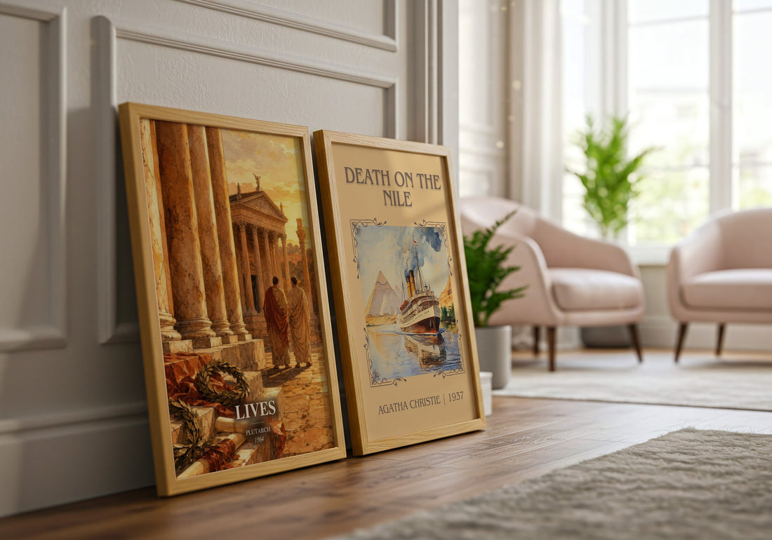 Lives watercolour print framed by window – literary home decor