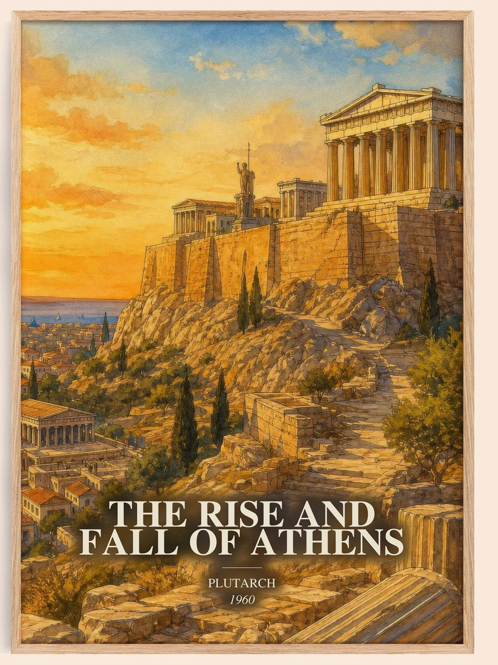 The rise and fall of Athens watercolour book poster by Plutarch – framed literary art print