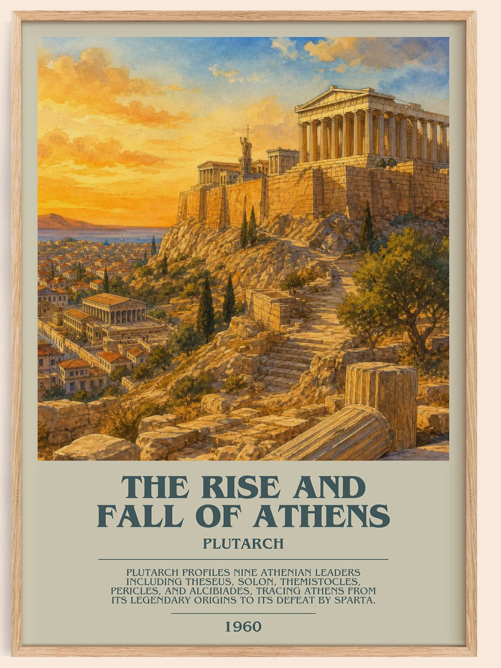 The rise and fall of Athens bookish book poster by Plutarch – framed literary art print